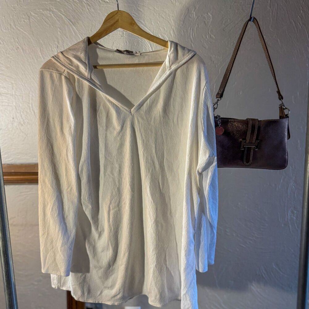 Croft & Barrow White Textured Cowl Neck Top Medium